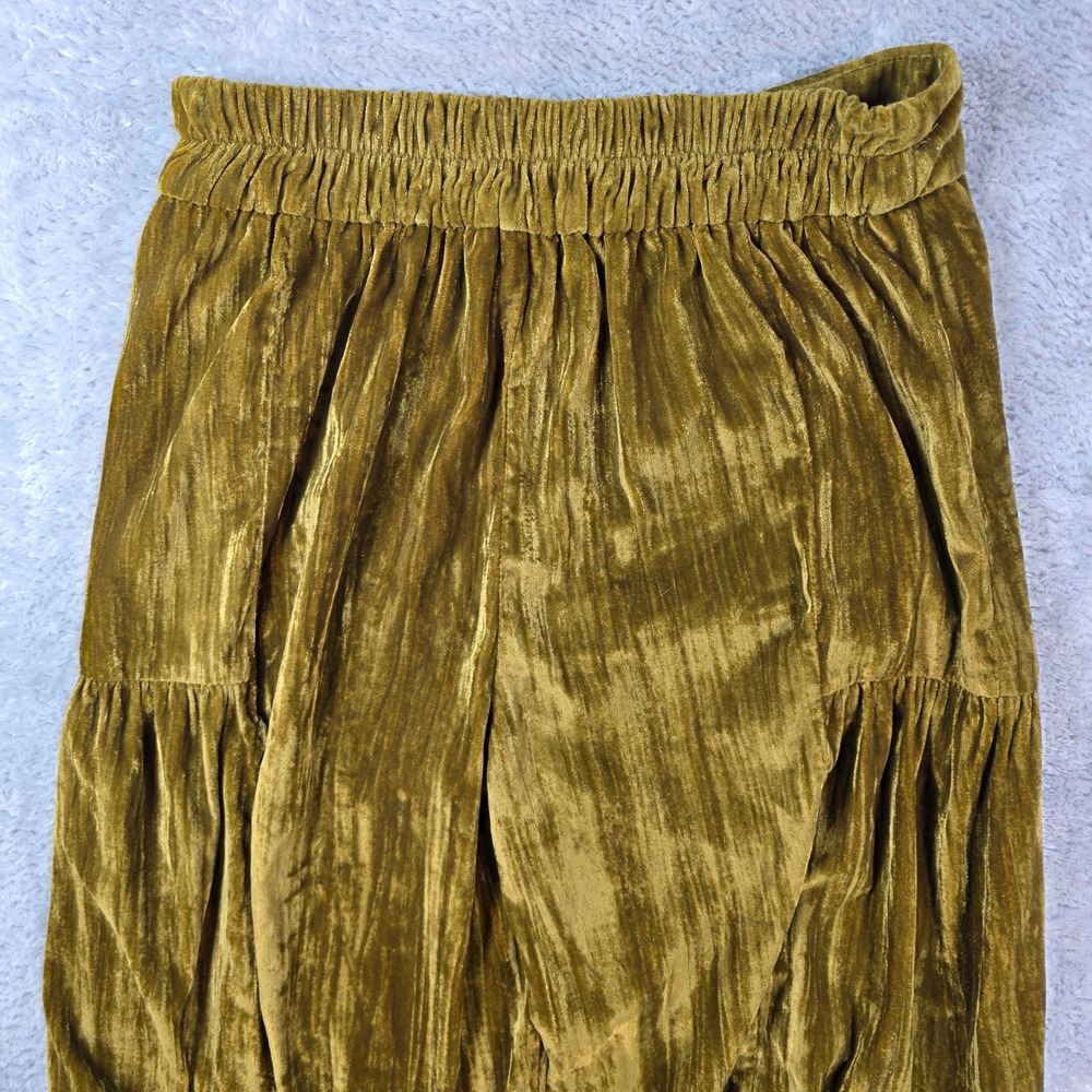 Natural Life Crushed Velvet Tiered Wide Leg Pants Chartreuse Gold Small Womens - Picture 6 of 10